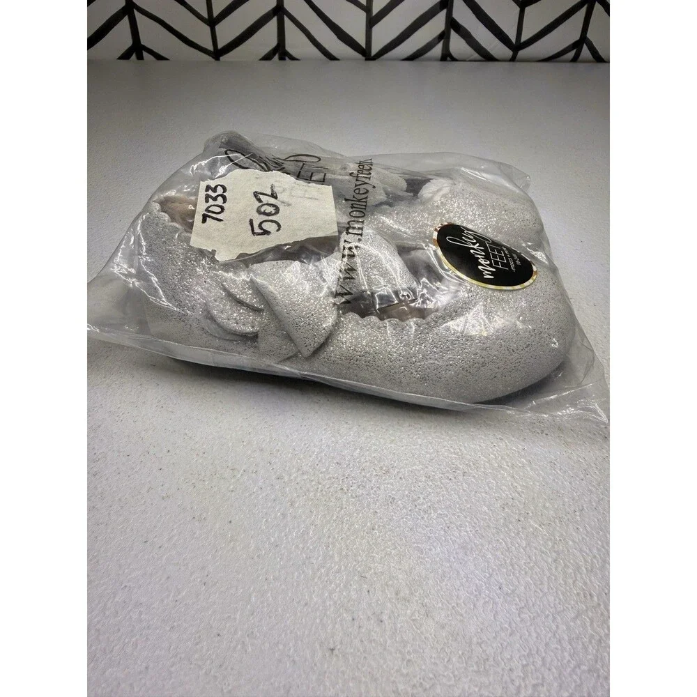 Monkey Feet Silver Sparkle Ballet Flat Bow Shoes Girls 18-24M/ 6-7c 7033